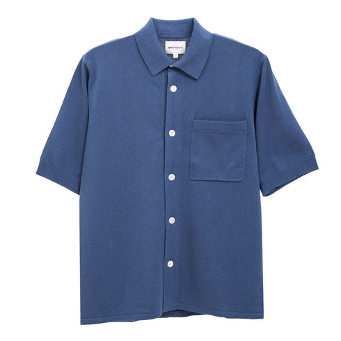 Norse Projects Rollo Cotton Linen SS Shirt Calcite Blue N45-05727187 Degli Uberti